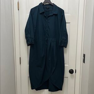 Universal Standard Deep Teal Blue Cotton Blend Shirt Dress - Size M (18/20)